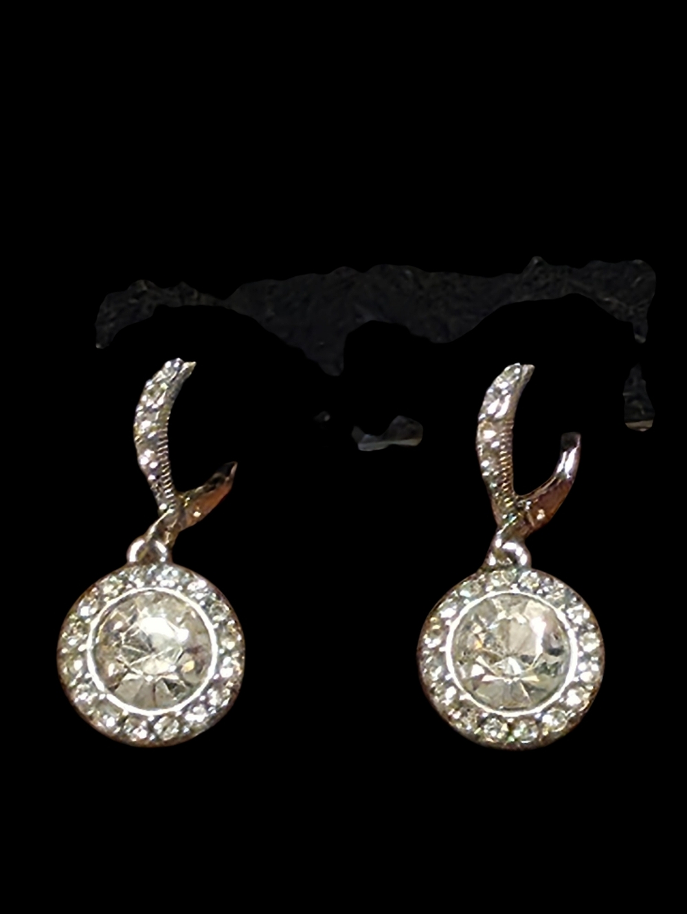 Givenchy Rhinestone Drop Earrings Silver Tone Halo Dangle Signed Vintage - Picture 2 of 4